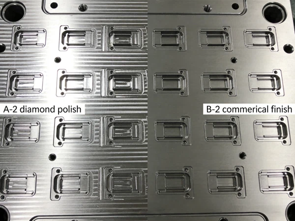 High-precision 32-cavity medical connector mold showcasing A-2 diamond polish and B-2 commercial finish differences for production efficiency High-precision 32-cavity medical connector mold showcasing A-2 diamond polish and B-2 commercial finish differences for production efficiency